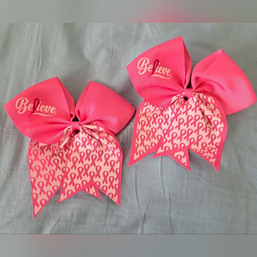 Believe breast cancer awareness hair bows